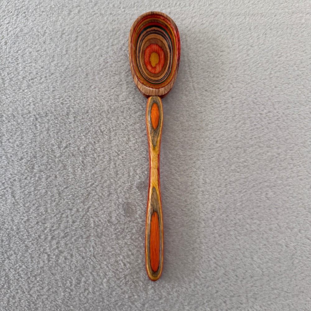 Vintage Norpro Laminated Wood Spoon Rainbow Striped‎ Kitchen Utensil 10"